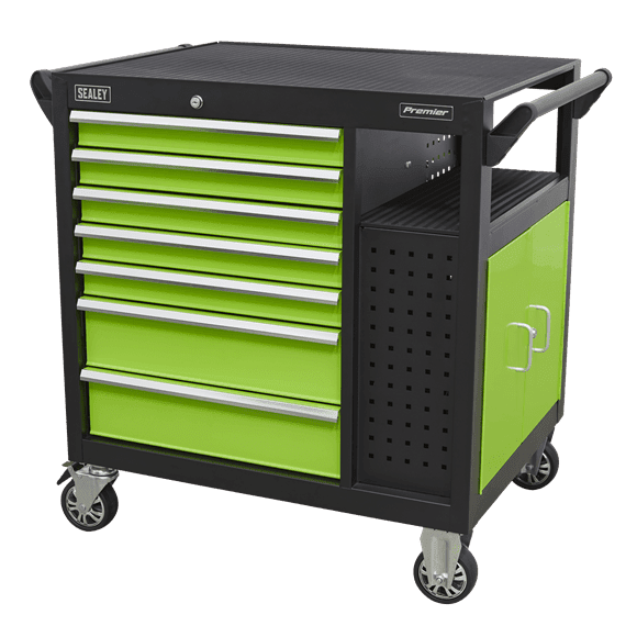 Tool Chest & Cupboard, 7 Drawer 920mm - Green / Black
