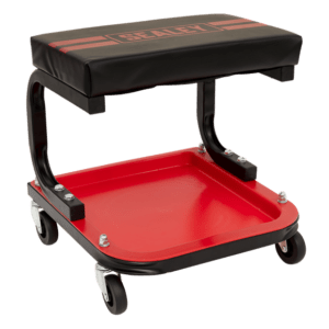 Mobile Utility Seat with Tool Tray - Hi-Vis Green - Black & Red